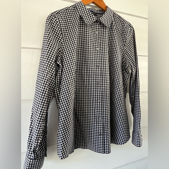 Talbots Womens Cartier Office  Black White Checkered Shirt Wrinkle Resistant 14 - Picture 7 of 11